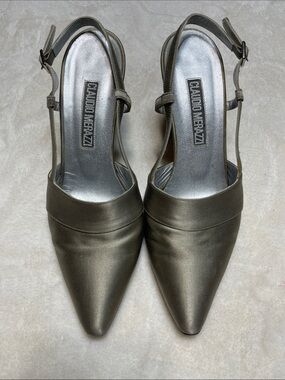Claudio Merazzi Gray Metallic Pointed Slingback Heels Size 6